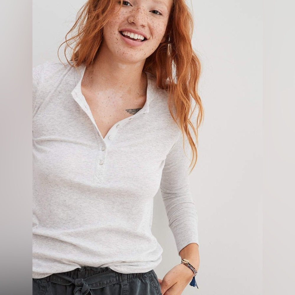 Aerie Rib Long Sleeve Henley T-Shirt